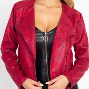 HAUTE MONDE Snake Skin Faux Leather Moto Jacket.